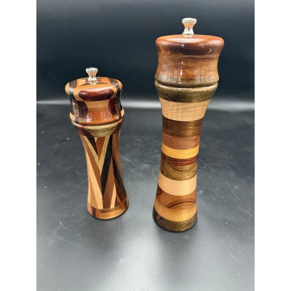 Handcrafted Segmented Exotic Wood Salt & Pepper Mill Grinder Set